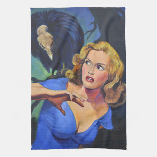Retro Pulp Horror Tea Towel with Buzzard