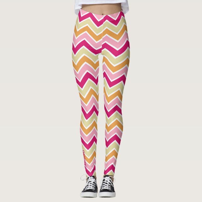Retro Pulse: Multi-Color Zig-Zag Chevron Leggings (Front)