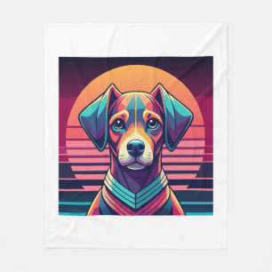 Retro Pulse Pup 80s Sunset Vibes Fleece Blanket