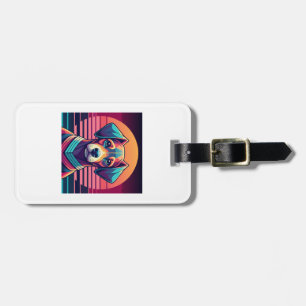 Retro Pulse Pup 80s Sunset Vibes Luggage Tag