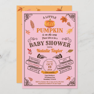 Retro pumpkin baby girl shower invitation