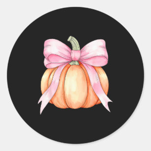 Retro Pumpkin Coquette Pink Bow Halloween Autumn F Classic Round Sticker