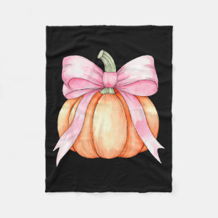 Retro Pumpkin Coquette Pink Bow Halloween Autumn F Fleece Blanket