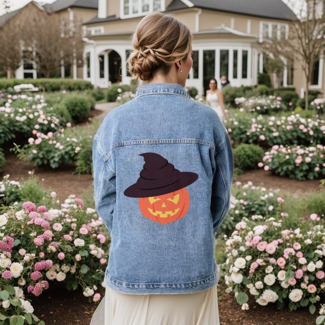 Retro Pumpkin Denim Jacket – Vintage Halloween  (Wedding Back)