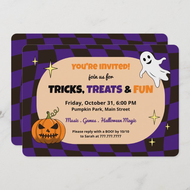 Retro Pumpkin Halloween Kids Party Invitation (Front/Back)
