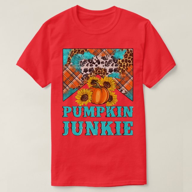Retro Pumpkin Junkie Leopard Sunflowers Hello Fall T-Shirt (Design Front)