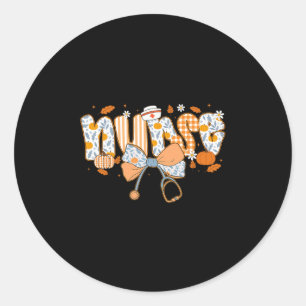 Retro Pumpkin Nurse Life Stethoscope Fall Autumn F Classic Round Sticker