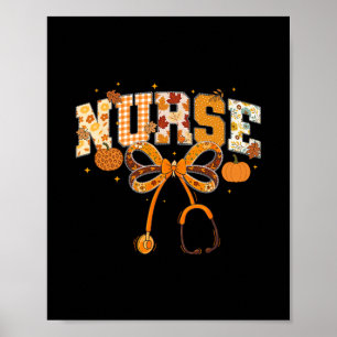 Retro Pumpkin Nurse Life Stethoscope Fall Autumn F Poster