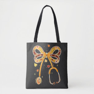 Retro Pumpkin Nurse Life Stethoscope Fall Autumn Tote Bag