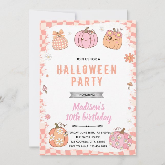 Retro pumpkin party invitation (Front)