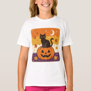 Retro Pumpkin Patch Cat Cosy Fall Spooky Season T-Shirt