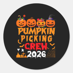 Retro Pumpkin Picking Crew Halloween 2026 Matching Classic Round Sticker
