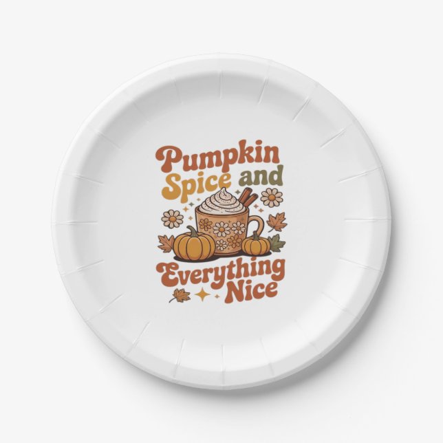 Retro Pumpkin Spice Everything Nice Classic T-Shir Paper Plate (Front)