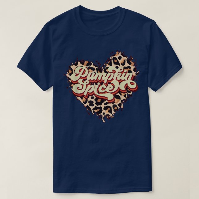 Retro Pumpkin Spice Leopard Heart Fall Autumn Hall T-Shirt (Design Front)