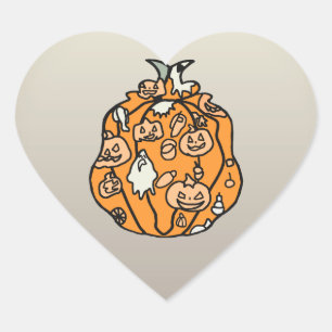 Retro Pumpkin Spooks and Halloween Treats Heart Sticker