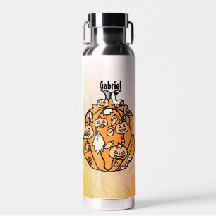 Retro Pumpkin Spooks and Halloween Treats Water Bottle