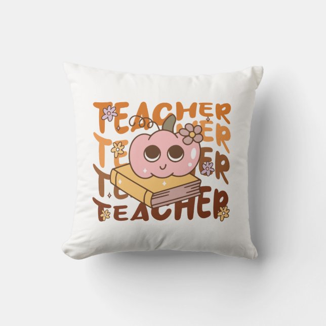 Retro Pumpkin Teacher Halloween Fall  Cushion (Front)