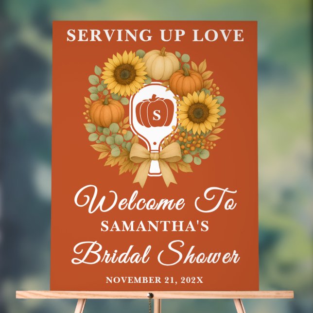 Retro Pumpkins & Pickleball Bridal Shower Welcome Acrylic Sign (Neutral)