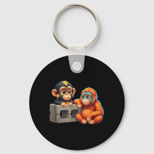 Retro Punch Baby Monkey Martial Arts Meme Graphic Key Ring