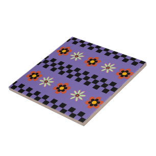 Retro Punk Flowers Ceramic Tile