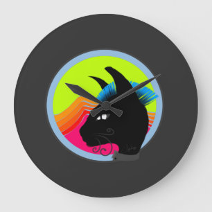 Retro Punk Vibe Black Cat  Large Clock
