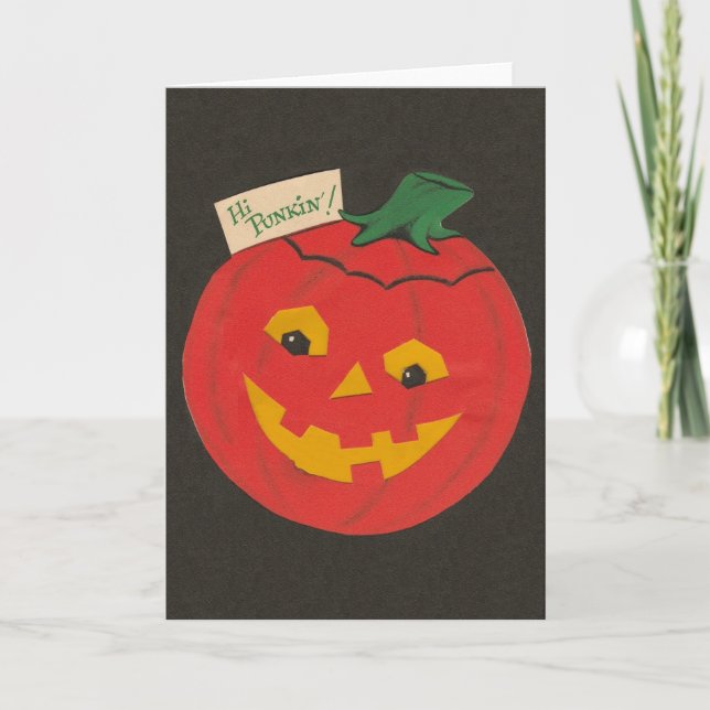 Retro Punkin' Halloween Greeting Card (Front)