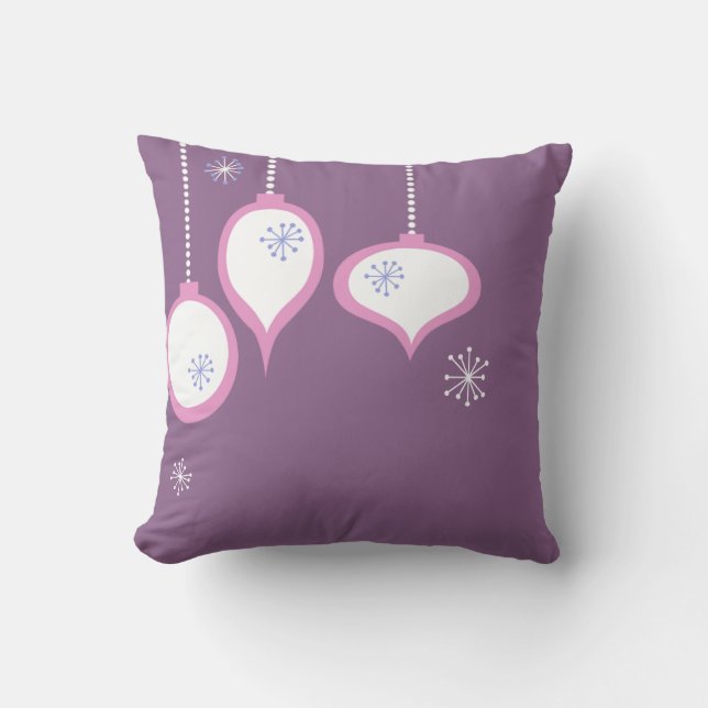 Retro Purple 70's Christmas Throw Pillow (Front)
