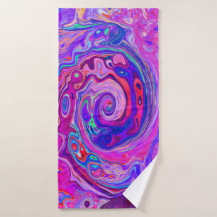 Retro Purple and Orange Abstract Groovy Swirl Bath Towel