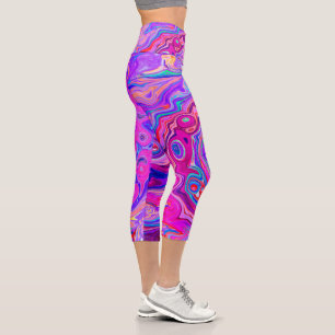 Retro Purple and Orange Abstract Groovy Swirl Capri Leggings