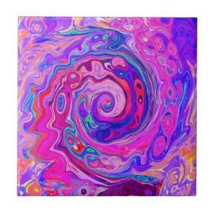 Retro Purple and Orange Abstract Groovy Swirl Ceramic Tile