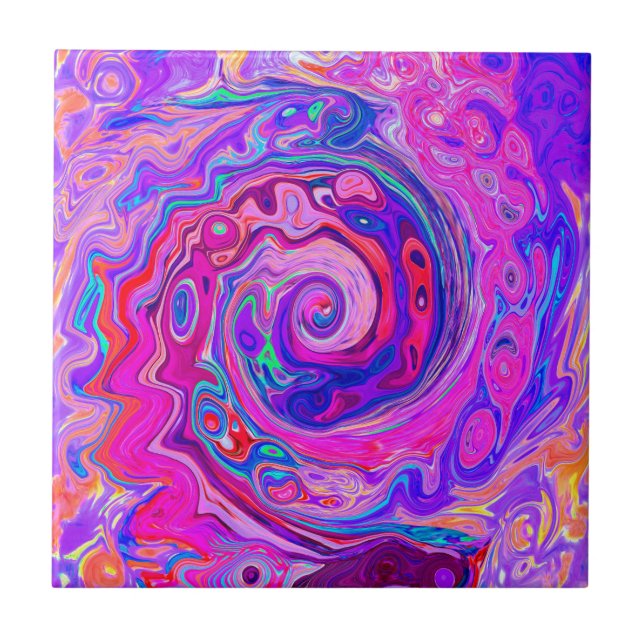 Retro Purple and Orange Abstract Groovy Swirl Ceramic Tile (Front)