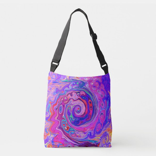Retro Purple and Orange Abstract Groovy Swirl Crossbody Bag (Front)