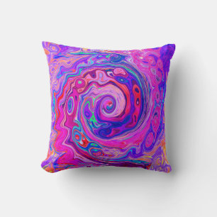 Retro Purple and Orange Abstract Groovy Swirl Cushion