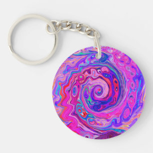 Retro Purple and Orange Abstract Groovy Swirl Key Ring