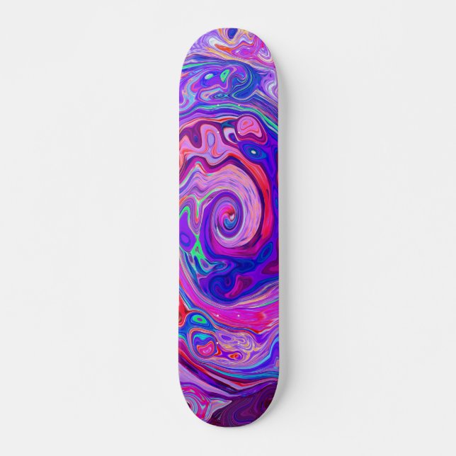 Retro Purple and Orange Abstract Groovy Swirl Skateboard (Front)