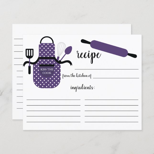 Retro Purple Apron Kitchen Tools Recipe Card (Front/Back)