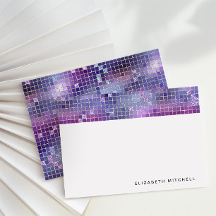 Retro Purple Blue Pink Disco Ball Mirror Monogram Card