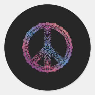 Retro Purple Boho Yoga Ornate Mandala Peace Sign H Classic Round Sticker