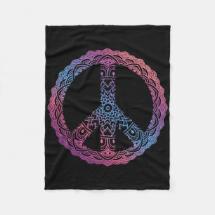 Retro Purple Boho Yoga Ornate Mandala Peace Sign H Fleece Blanket