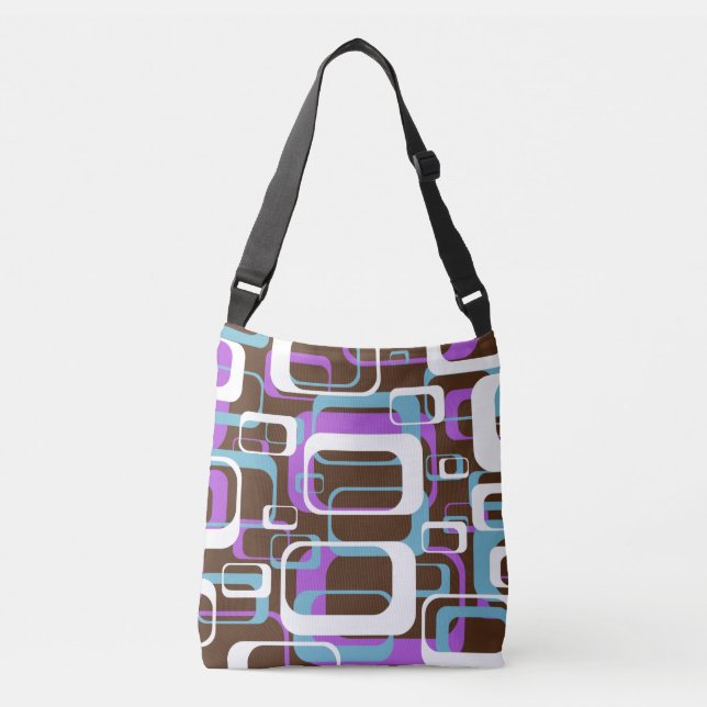 Retro Purple Brown 60s Pattern Crossbody Bag (Front)
