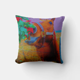 Retro Purple, Brown Horse,Christmas Mistletoe Cushion
