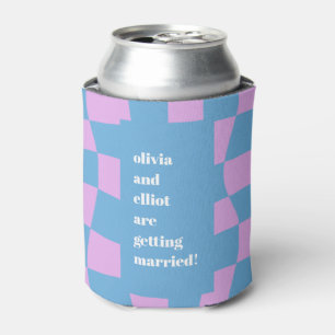 Retro Purple Chequerboard Custom Couples Shower Can Cooler