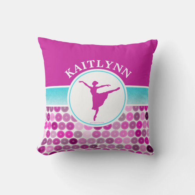 Retro Purple Circles Ballet Dancer by Golly Girls Cushion (Front)