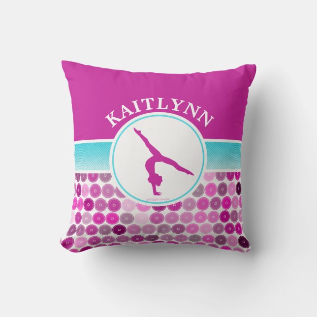 Retro Purple Circles Gymnastics by Golly Girls Cushion (Front)