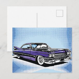 Retro Purple Classic Car Side Pop Art Postcard