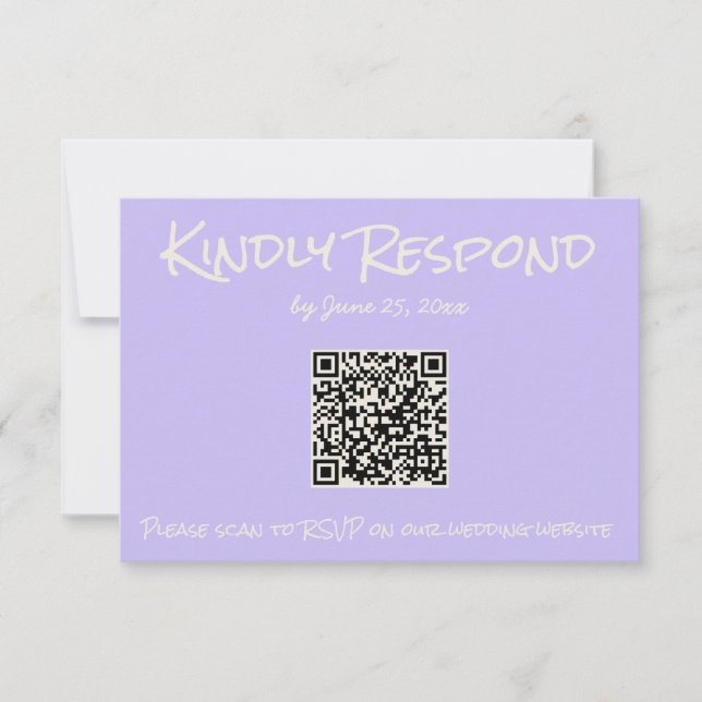 Retro Purple Colourful Pastel QR Code Wedding RSVP Card (Front)