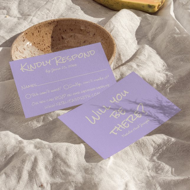 Retro Purple Colourful Pastel Whimsical Wedding RSVP Card (Creator Uploaded)
