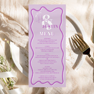 Retro purple curve squiggle wavy wedding menu