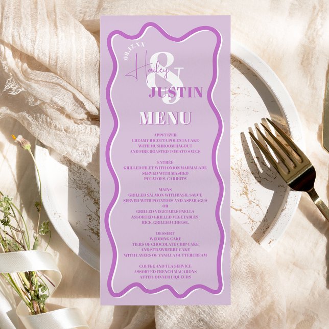 Retro purple curve squiggle wavy wedding menu (Creator Uploaded)