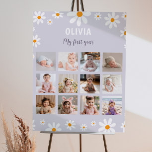 Retro Purple Daisy Birthday Photo Milestone Poster